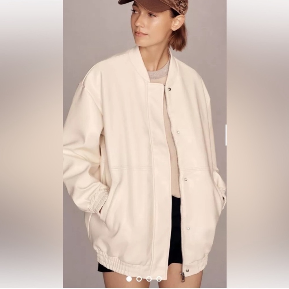 Anthropologie Maeve Oversized Faux Leather Bomber Jacket with Pockets Petite M